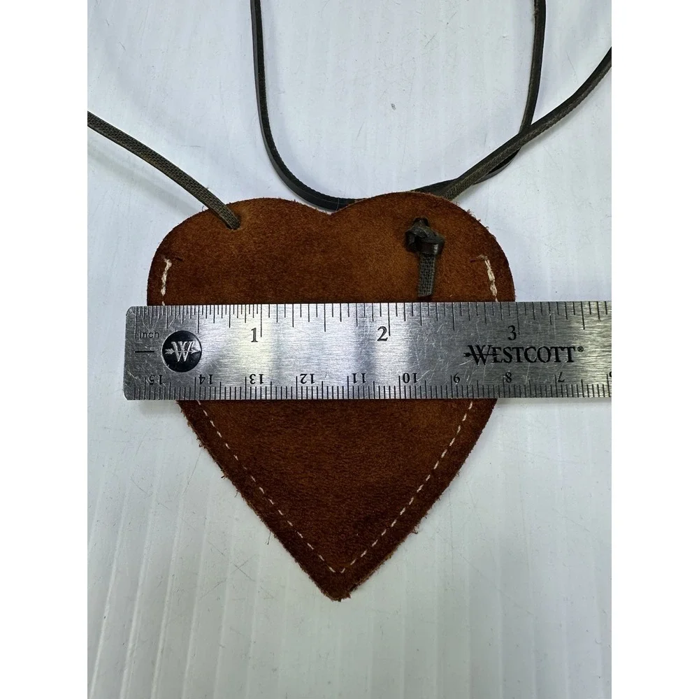 Heart Shaped Leather Medicine Bag Native American Style Necklace Pouch